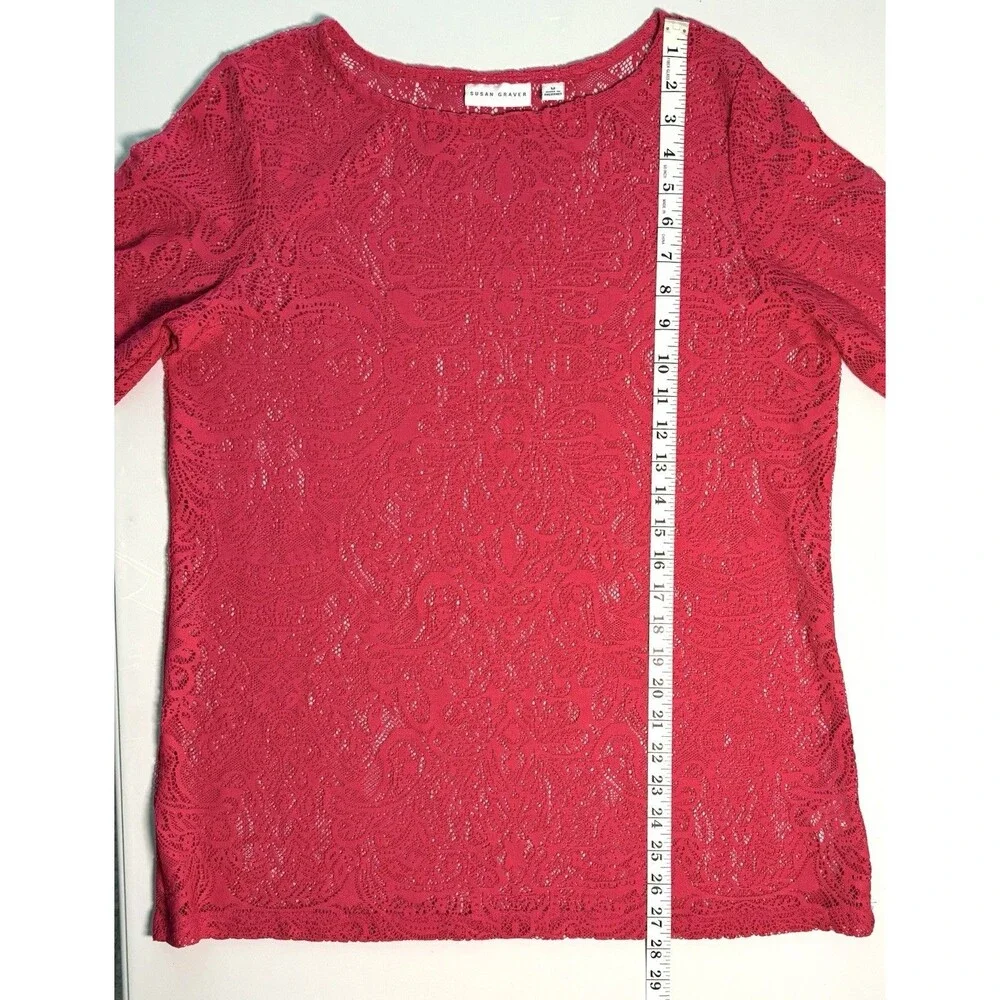 Susan Graver Sheer Lace Tunic Blouse Sz M Fuchsia Popover Longline Layering